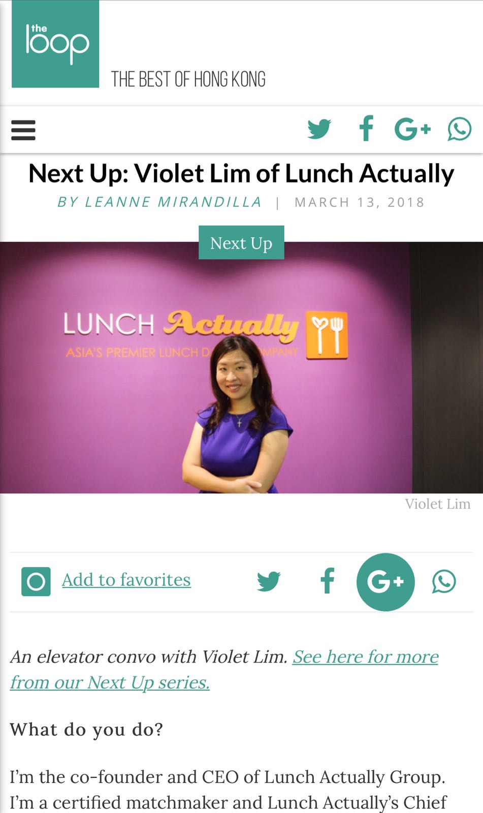 the loop - Next Up: Violet Lim of Lunch Actually | Lunch Actually (HK)